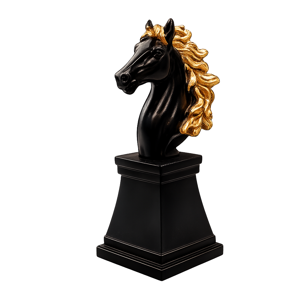 Fiber Horse Royal Walking Horse Statue – 5-Inch Premium Black & Gold Resin Art Piece For Elegant Home Decor, Office Desk & Luxury Gifting