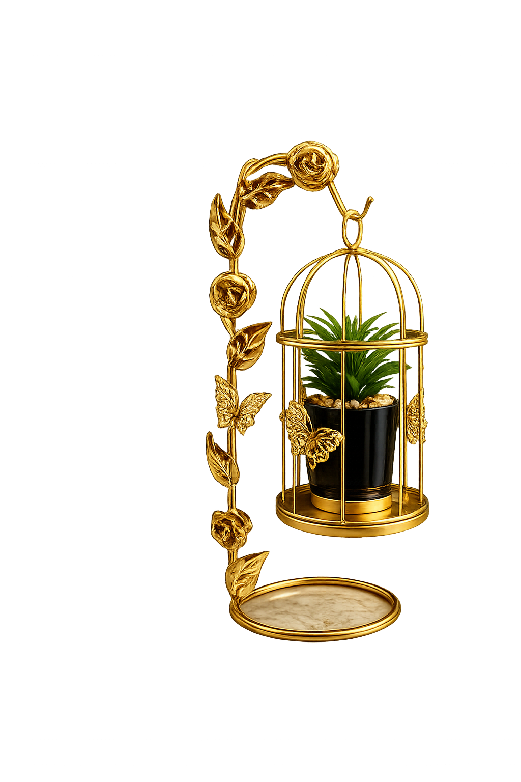 Luxury Golden Decorative Hanging Planter Stand with Bird Cage Pot Holder