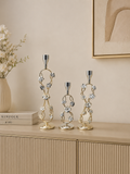 Elegant Gold Floral Metal Candle Holder Set (3 Pieces) – Decorative Taper Candle Stands for Home Décor