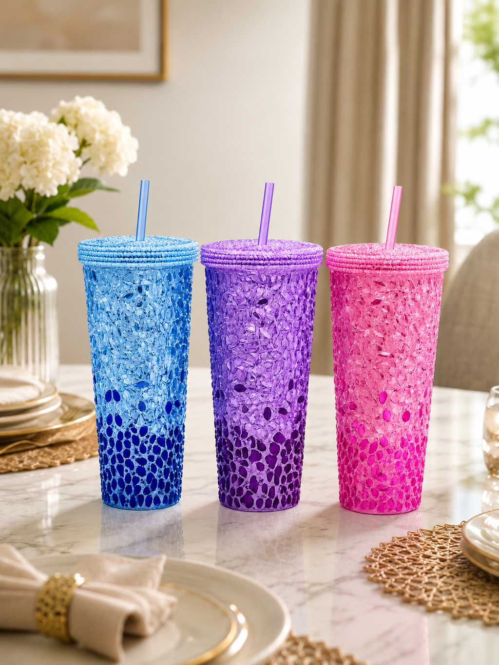 Luxury Studded Rhinestone Sipper Bottle – Insulated Glitter Tumbler with Lid