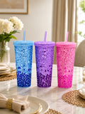 Luxury Studded Rhinestone Sipper Bottle – Insulated Glitter Tumbler with Lid