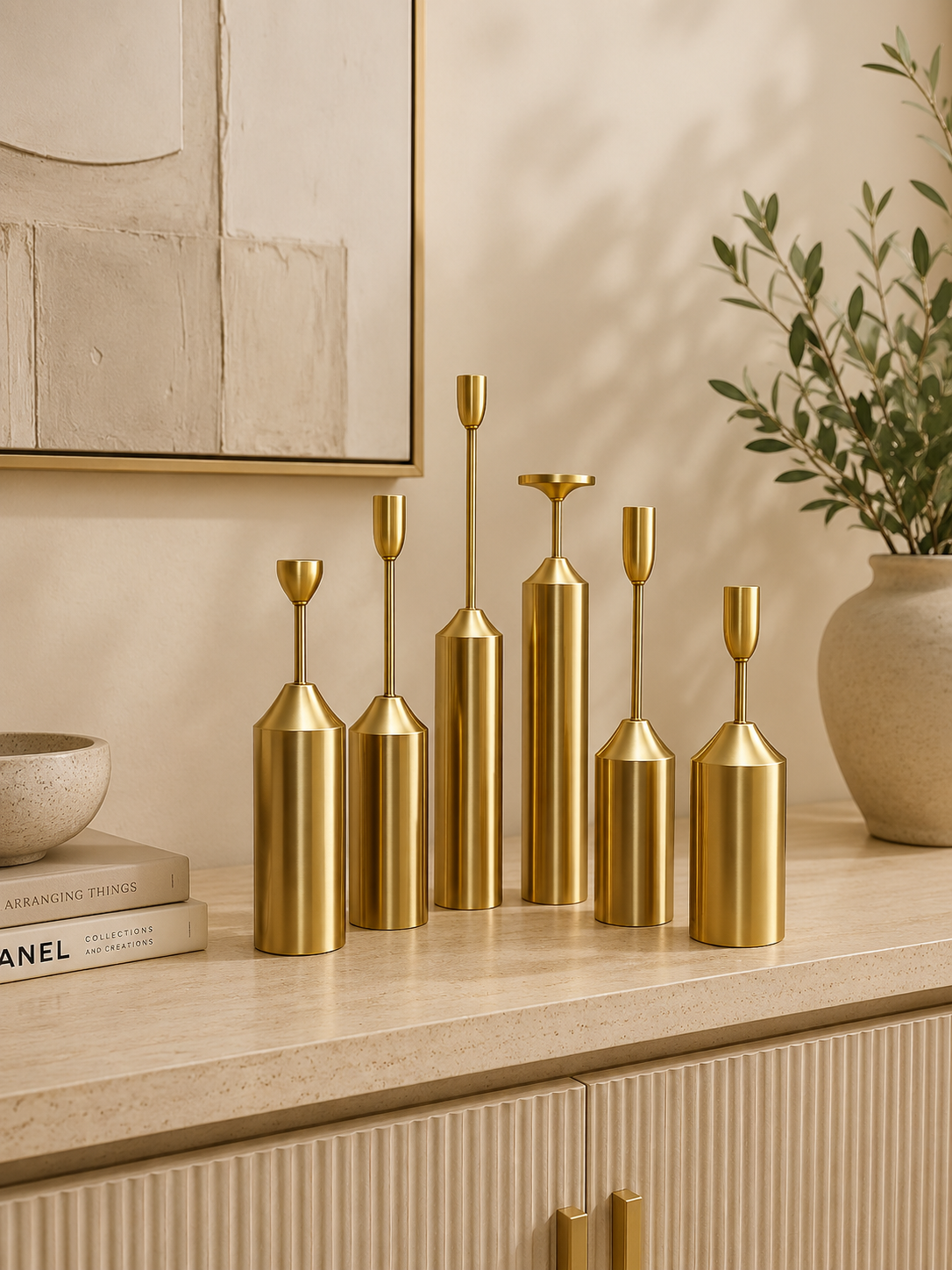 Luxury Gold Metal Candle Holder Set of 6 – Modern Decorative Candlestick Centerpiece for Home Décor