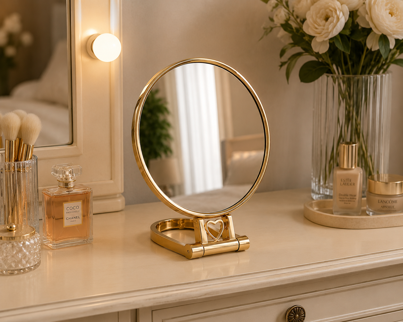 Luxury Gold Folding Tabletop Vanity Mirror | Round, Square & Oval Variants