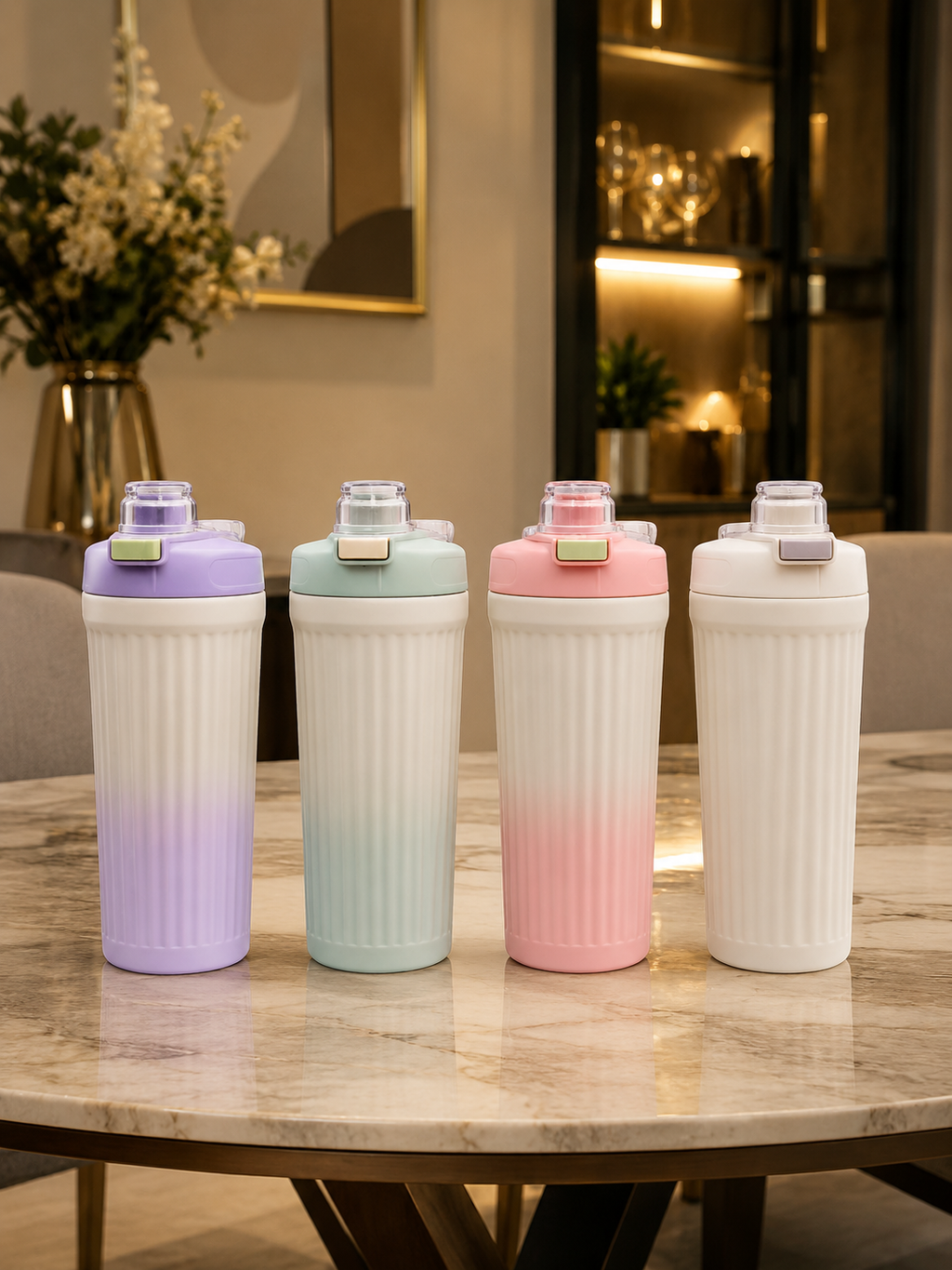 Minimalist Fluted Stainless Steel Tumbler – Insulated Pastel Gradient Travel Mug