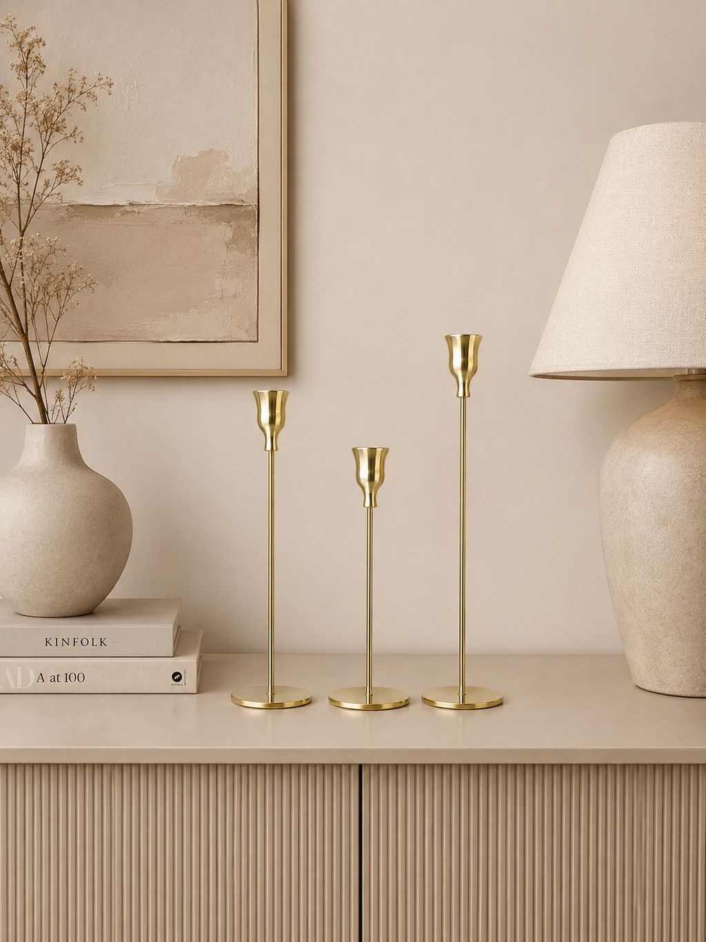 Luxury Gold Metal Taper Candle Holder Set (Set of 3) – Modern Decorative Candle Stands