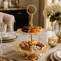 Gilded Tiered Dry Fruit Server – The Royal Gold Collection Premium Ceramic & Metal Luxury Serving Tray For Luxurious Dining & Elite Gifting