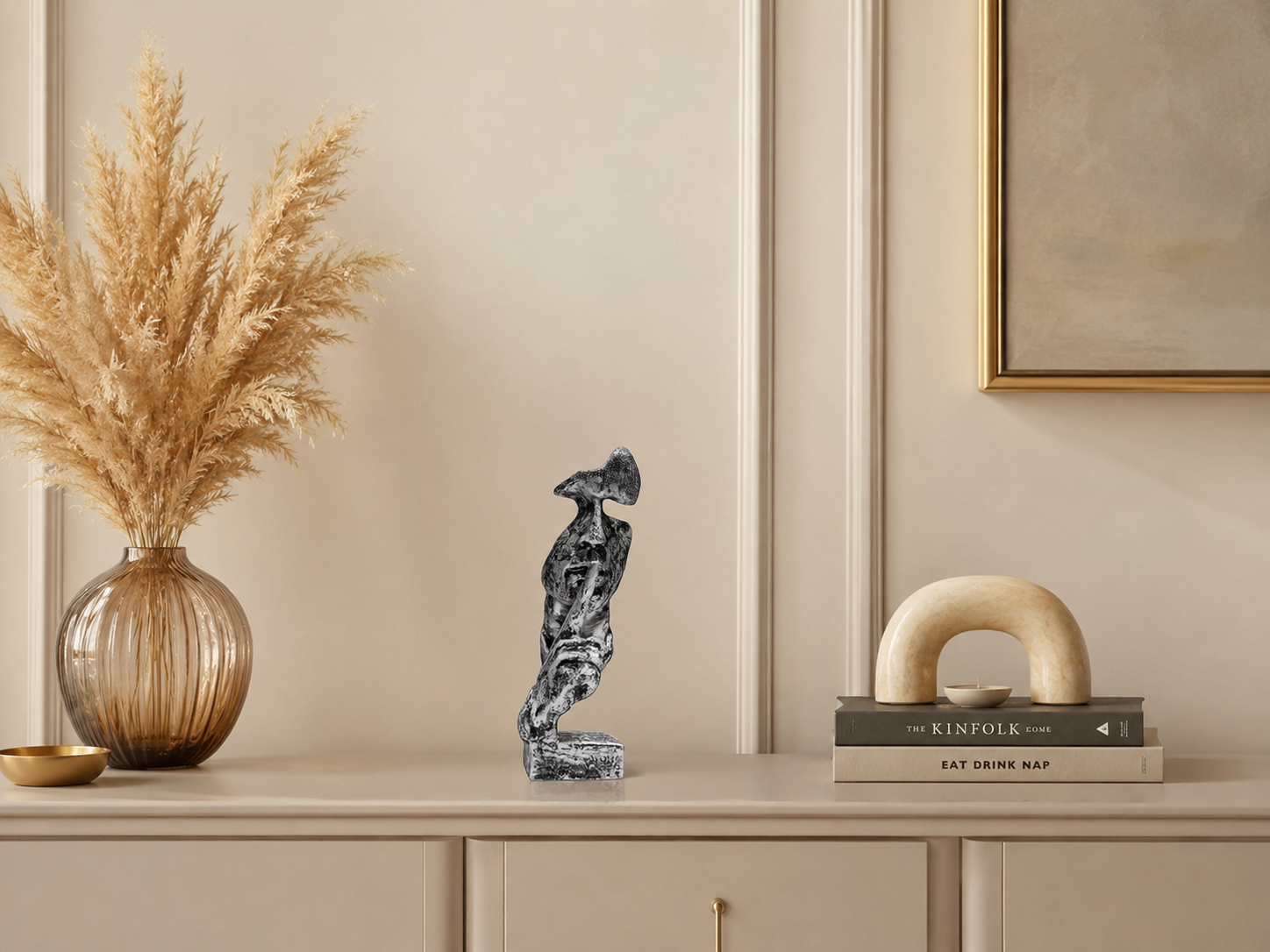 Abstract "Silence" Face Sculpture – Modern Resin Decorative Tabletop Statue (Black & White Finish)