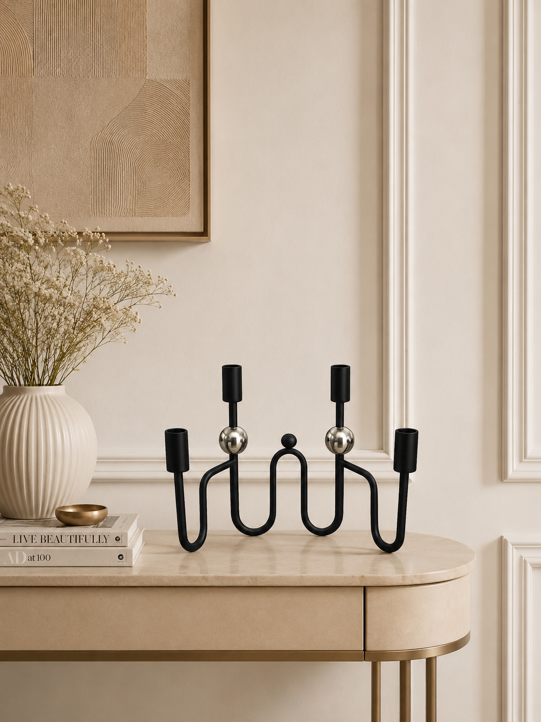 Modern Black Metal 4-Arm Candelabra Candle Holder – Decorative Taper Candle Stand