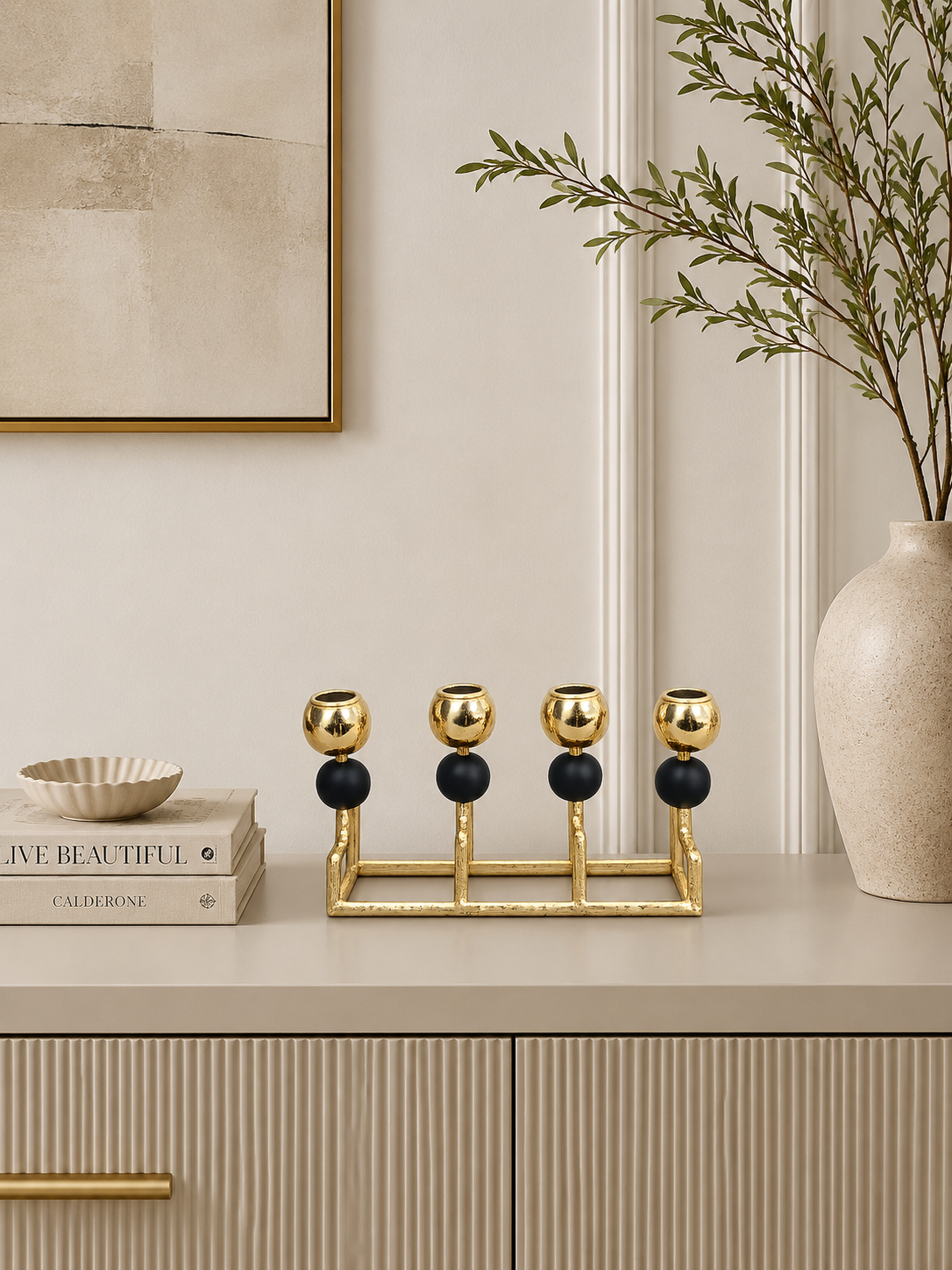 Luxury 4-Arm Gold Candle Holder | Modern Decorative Taper Candle Stand