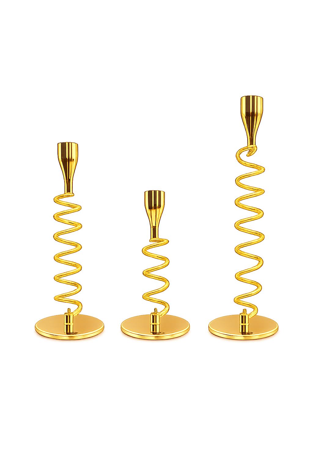 Luxury Gold Spiral Metal Taper Candle Holder Set of 3 – Modern Decorative Candlestick Stand