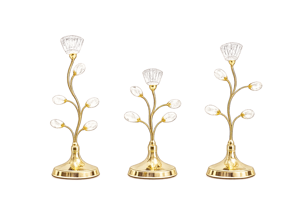 Luxury Gold Crystal Candle Holder Set – Modern Decorative Metal Tealight Candle Stands (Set of 3)