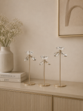 3-Piece Crystal Flower Gold Candle Holder Set – Elegant Metal Taper Candle Holders for Home Décor