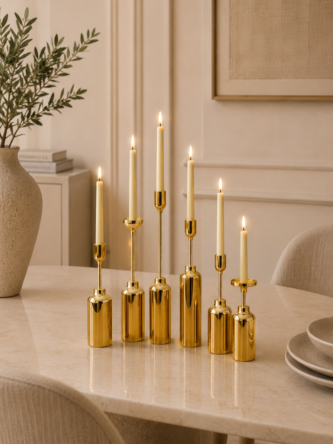 Modern Gold Metal Candle Holder Set – Elegant Decorative Centerpieces for Dining & Home Décor