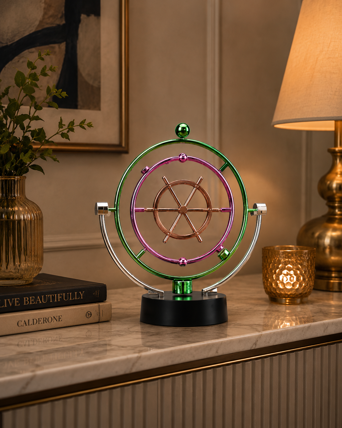 Modern Kinetic Orbital Motion Sculpture – Premium Metal Desk Decor for Home & Office