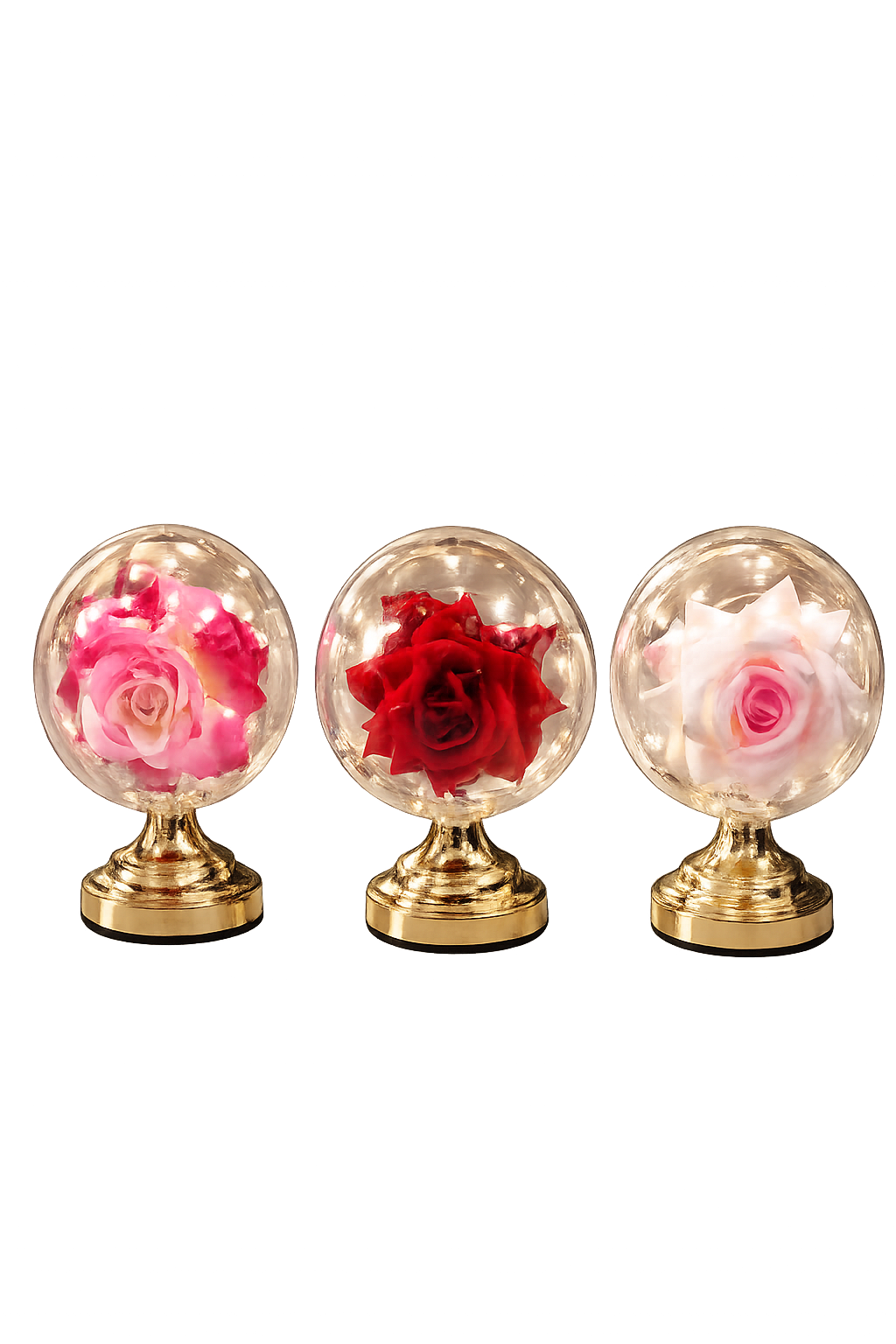 Enchanted Eternal Rose Acrylic Globe Lamp – Premium Metallic Gold Base LED Light