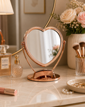 360° Rotating Rose Gold Vanity Mirror – Round / Heart / Round Variant – Makeup & Dressing Table Mirror