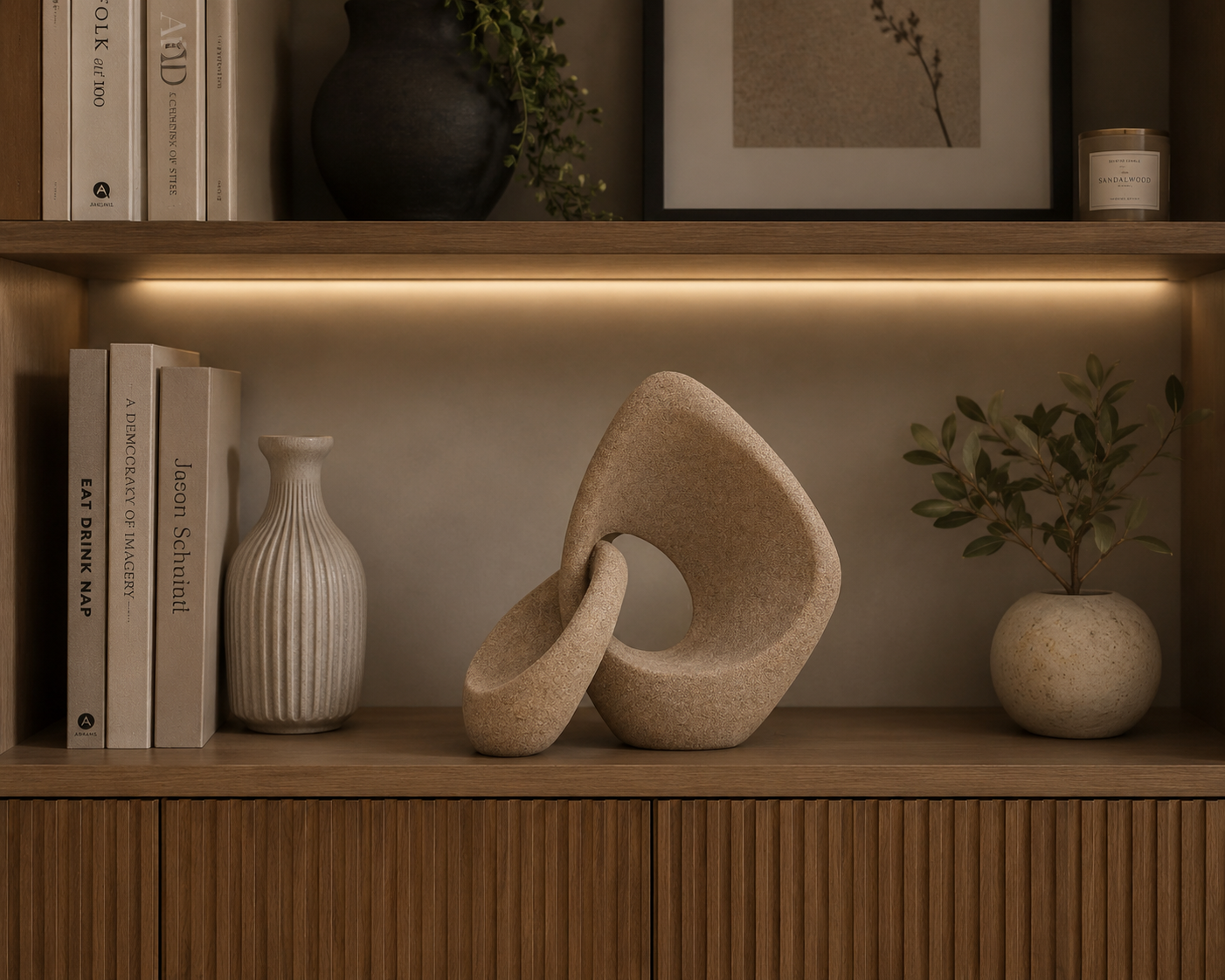 Abstract Interlocking Stone Sculpture – Modern Minimalist Home Decor Accent