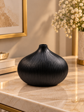 Elegant Ribbed Resin Decorative Vase – Gold, Black & White | 4.5 Inch