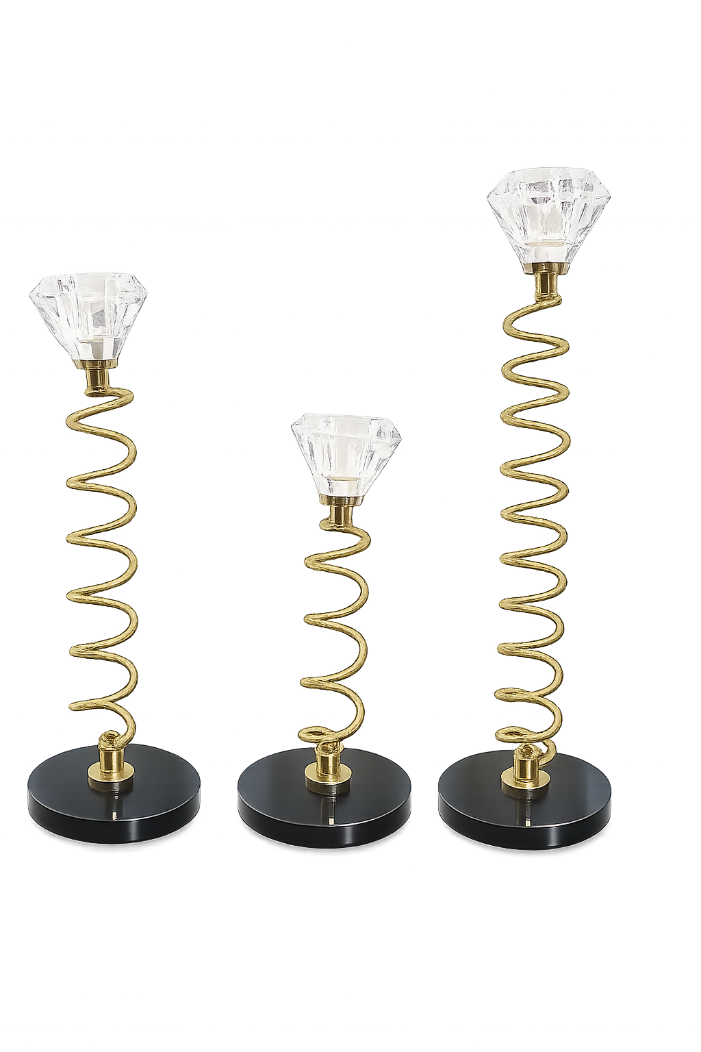 Luxury Spiral Crystal Candle Holder Set (3 Pieces) | Gold Decorative Taper Candle Stands