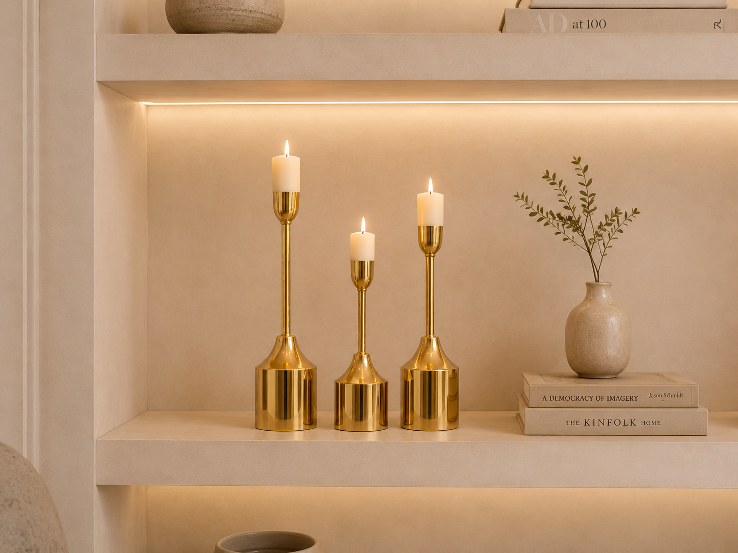 Luxury Gold Metal Candle Stand Set – Modern Decorative Pillar Candle Holders (Set of 3)