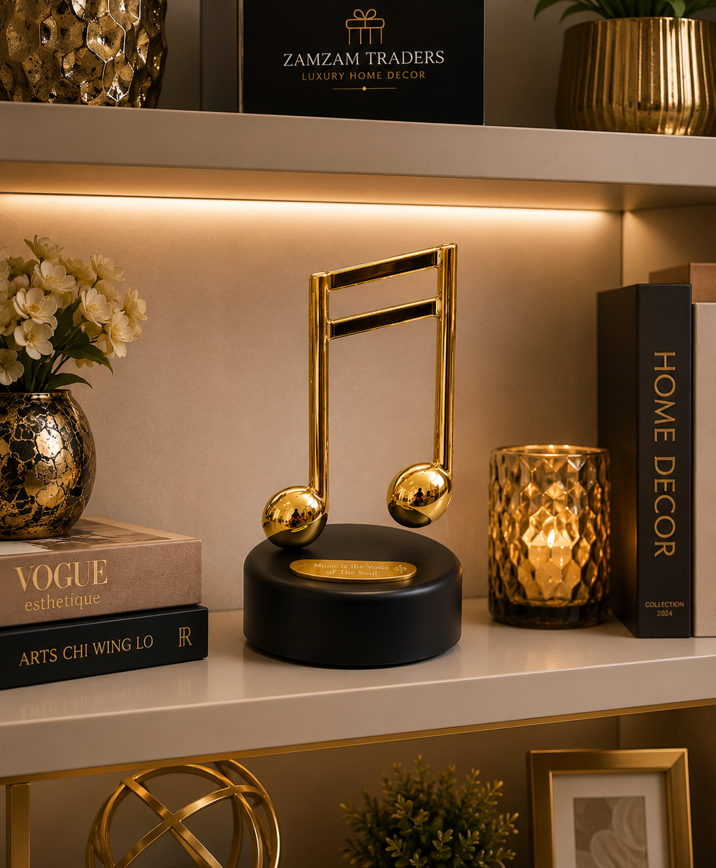 Luxury Gold Musical Note Music Box – Elegant Decorative Desktop Ornament
