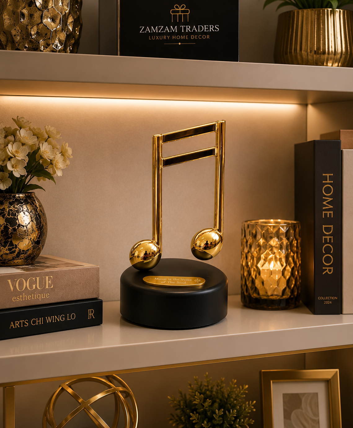 Luxury Gold Musical Note Music Box – Elegant Decorative Desktop Ornament