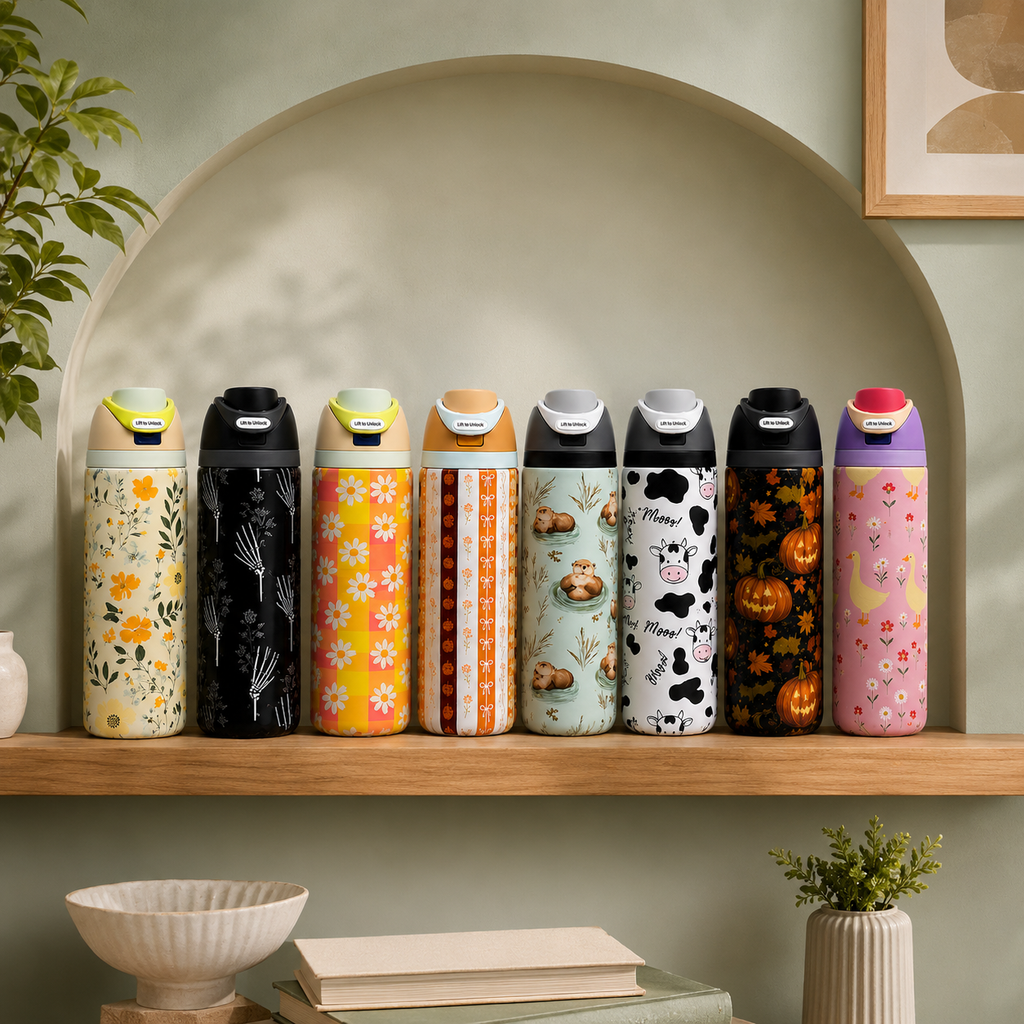 Stainless Steel Insulated Water Bottle with Leak-Proof Flip Lid | Perfect for Summer Sports, Gym, and Travel (Vibrant Prints)