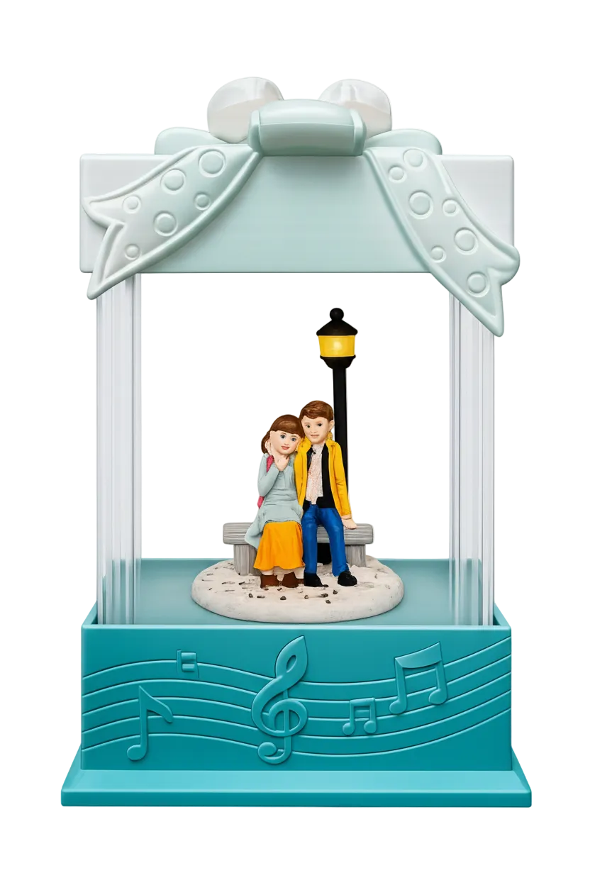 Romantic Couple Bench Scene Music Box – Vintage Streetlamp Night Light Ornament