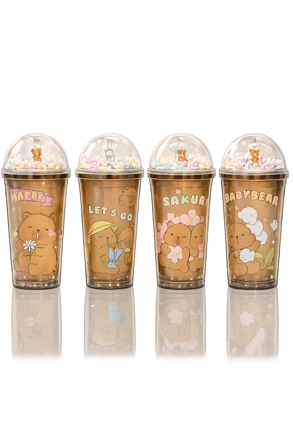Aesthetic Glitter & Foam Bead Dome Lid Sipper Mug | Leak-Proof Reusable Plastic Tumbler for Iced Coffee, Shakes & Juices