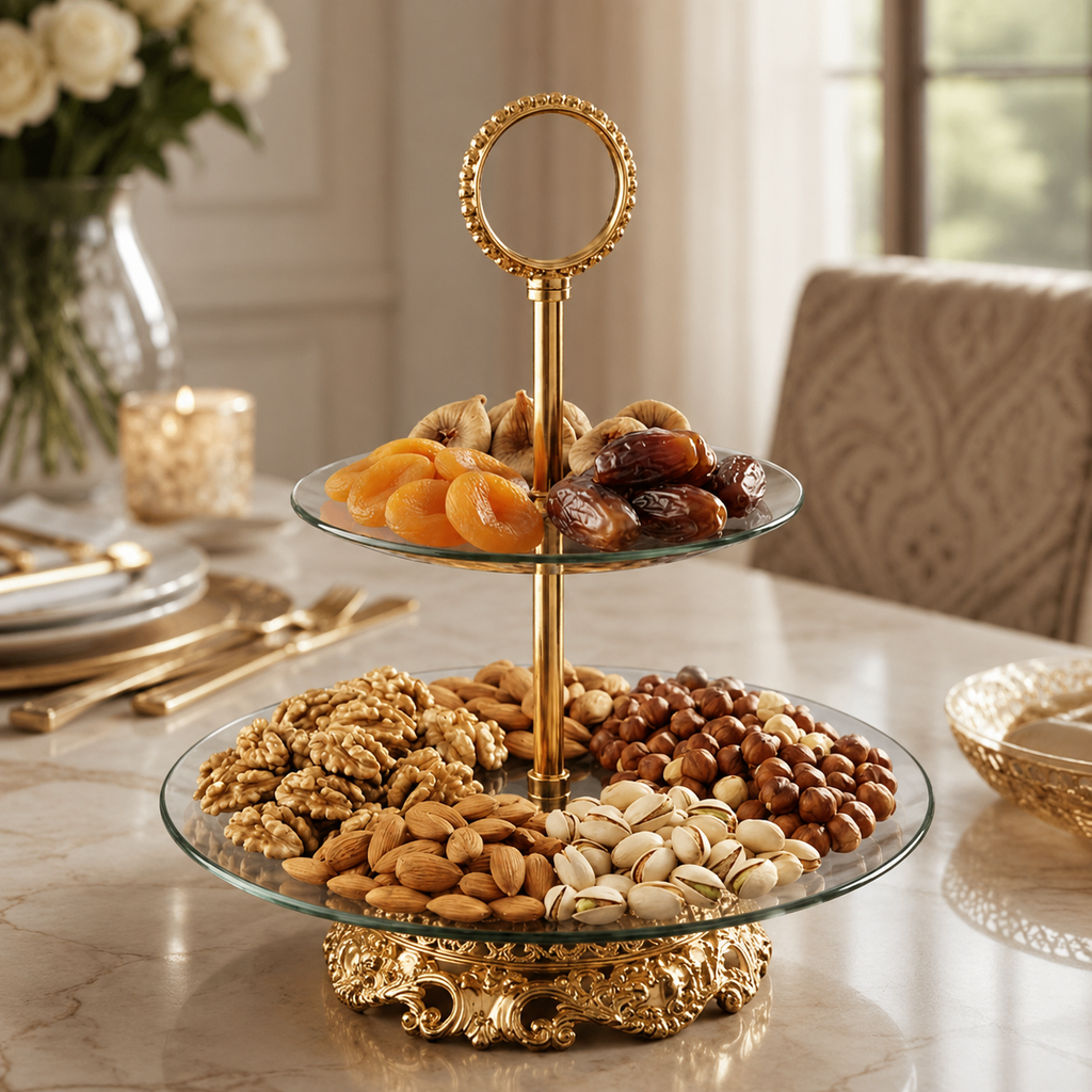 Elegant Ceramic and Metal Decorative Serving Tray | Luxury Organizer for Living Room & Vanity