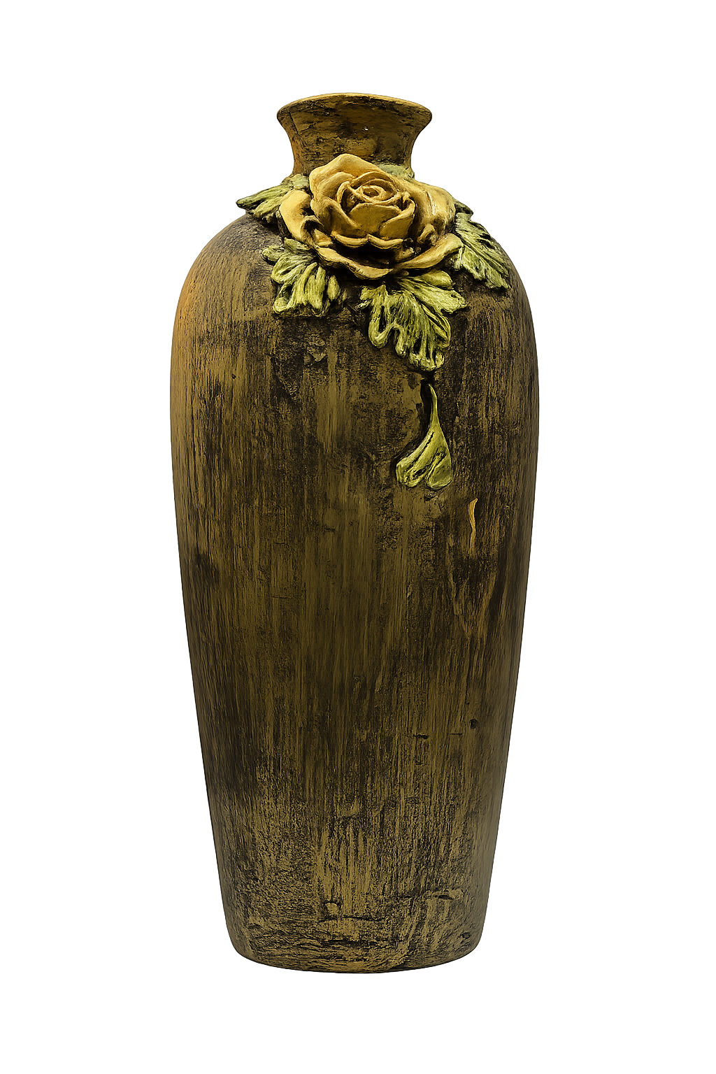Luxury Antique Bronze Decorative Floor Vase with Golden Rose Floral Design