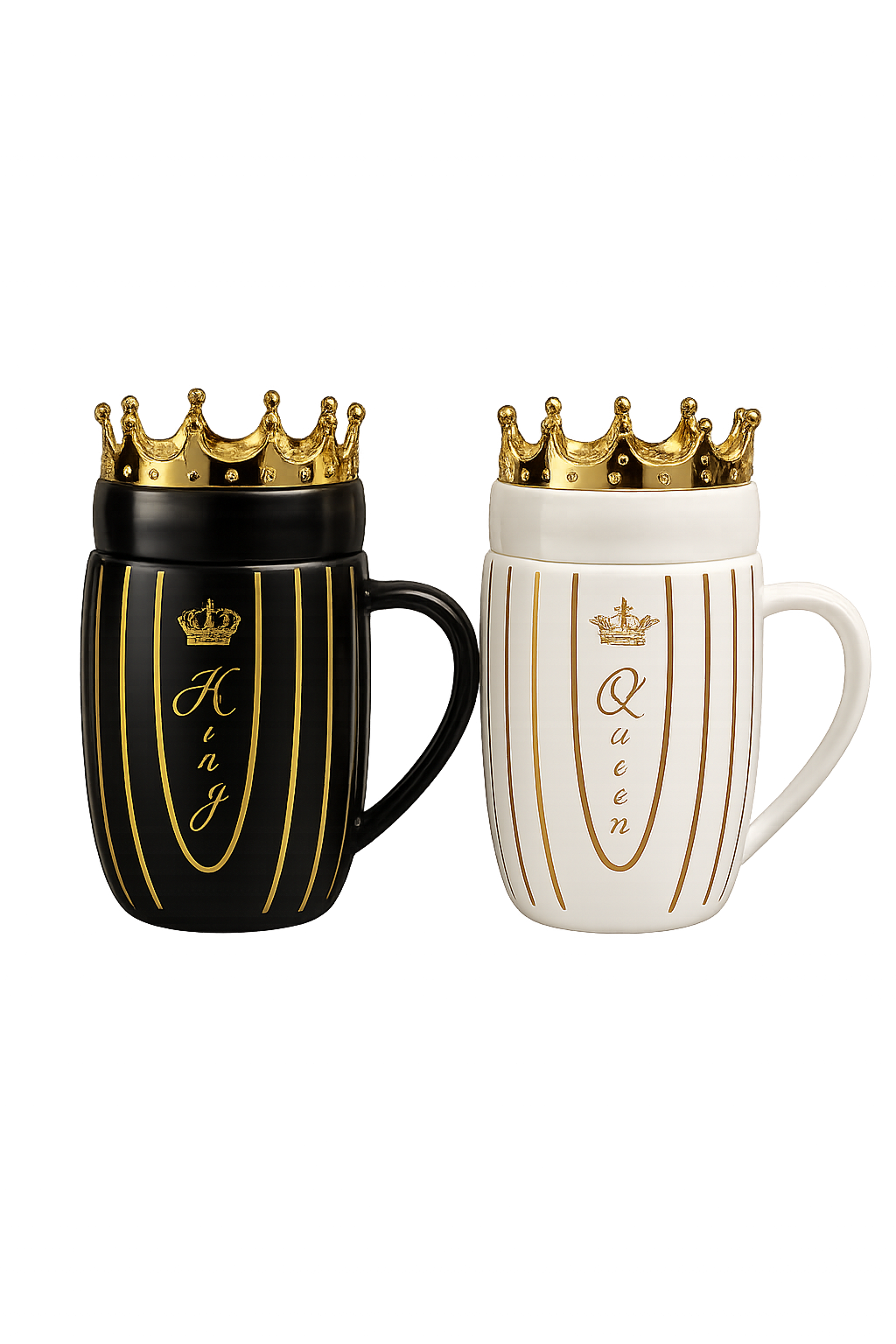 Luxury Diamond-Cut Textured King & Queen Ceramic Mugs Set – Elegant Couple Tea Cups