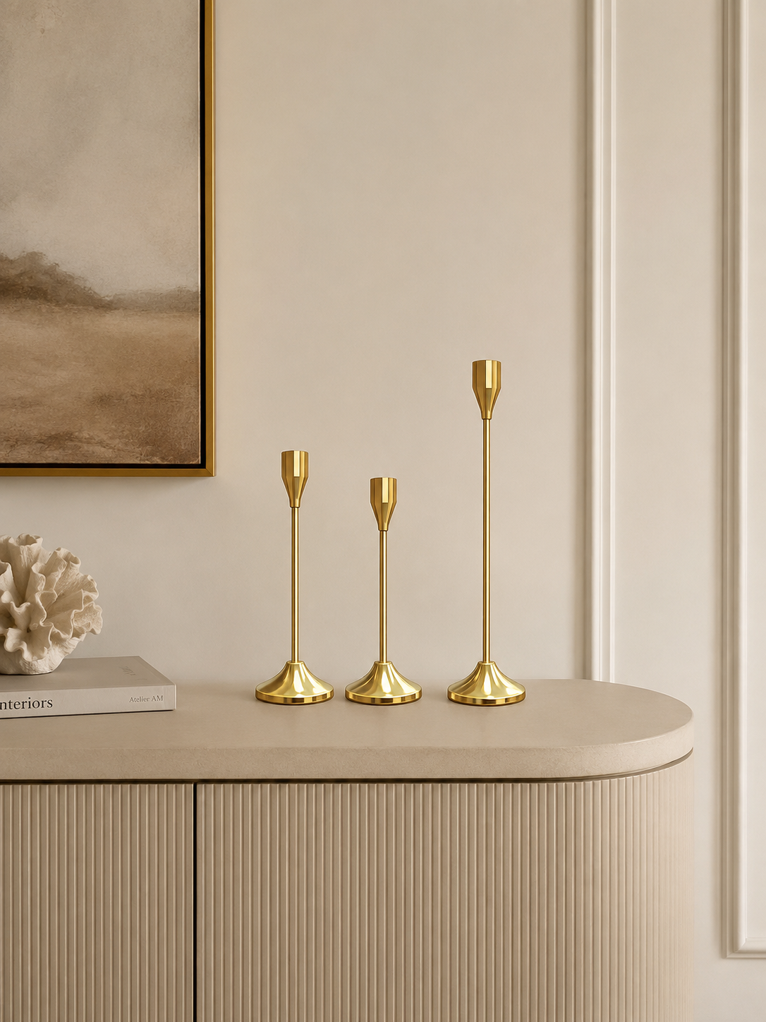 Luxury Gold Metal Candle Holder Set (Set of 3) – Modern Decorative Taper Candle Stands