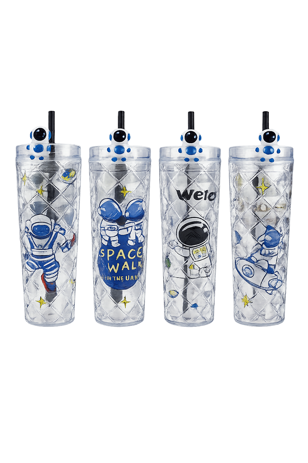 Animated Astronaut Diamond Grid Cup – Insulated Reusable Smoothie Tumbler for Kids & Teens