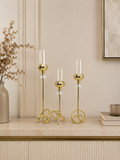 Modern Gold Metal Candle Holder Set with Glass Hurricane Sleeves (Set of 3)
