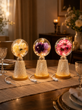 Enchanted Floral Acrylic Globe Lamp – Luxury Textured Wood Base LED Night Light