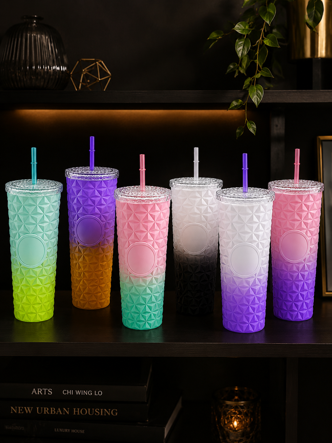 Aesthetic Gradient Honeycomb Cold Cup – Leakproof Acrylic Iced Coffee Tumbler