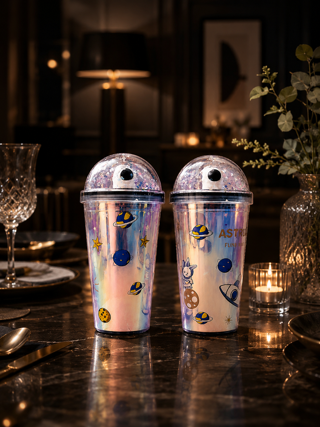 Astronaut Space Theme Double-Walled Sipper – Holographic Kids Water Tumbler